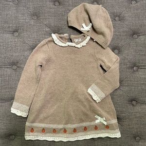 Max Studio Pumpkin Knit Sweater Dress Set with Hat Vintage Baby Toddler Girl 24M